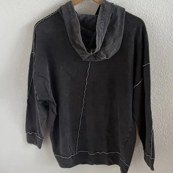 Wild Fable Charcoal Patchwork Hoodie Neutral Boho Medium - Picture 2 of 6